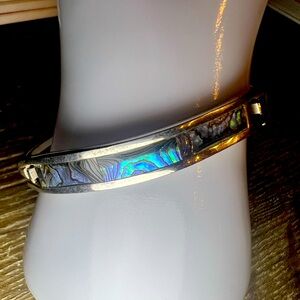 Silver and Blue Abalone Bangle Bracelet